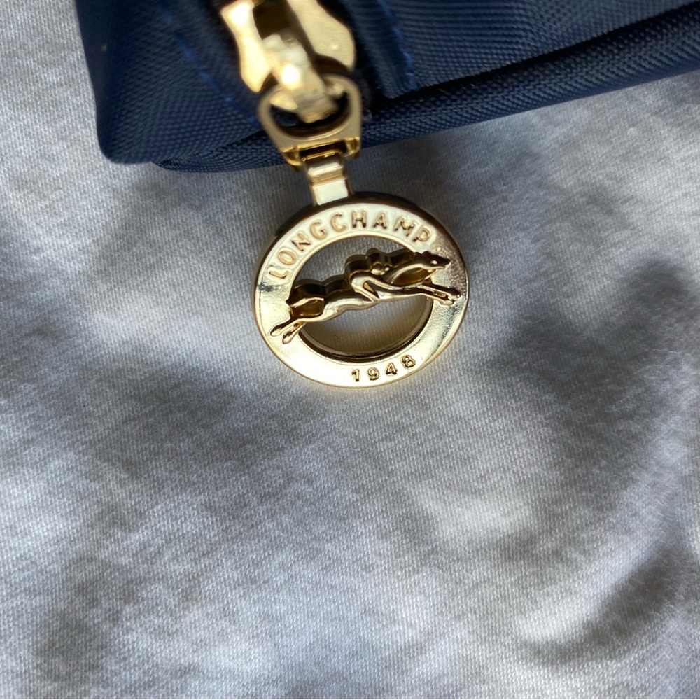 Longchamp Navy Blue Clutch with Brown Leather Trim - Picture 7 of 7
